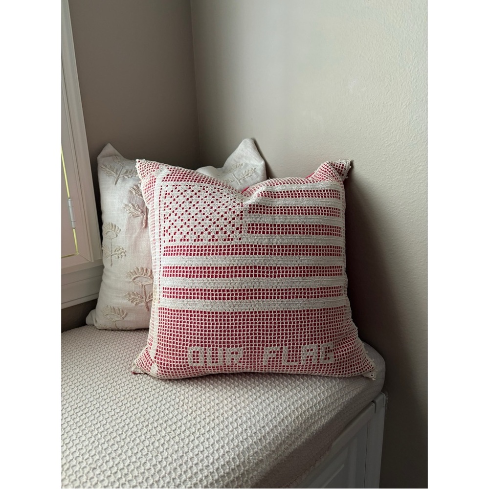 Vintage Hand Crocheted American Flag Accent Pillow